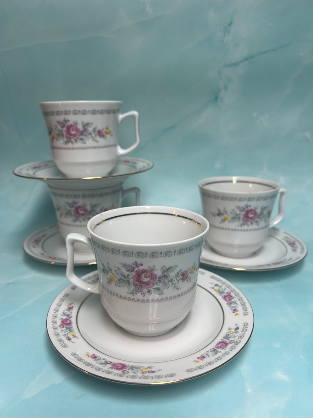 Fine Porcelain J L MENAU hall  CUP AND SAUCER PAIR FROM GERMANY set of 8 pcs